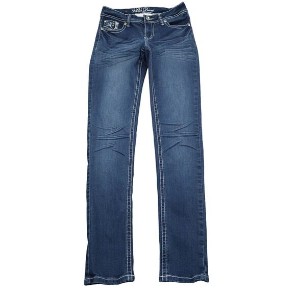 Vivi Diva Pants Womens 5 Blue Denim Flat Front Mid Rise Skinny Pockets Jeans - Picture 1 of 16